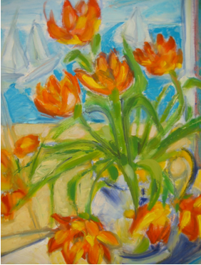 Tulips By the Bay, oil on canvas